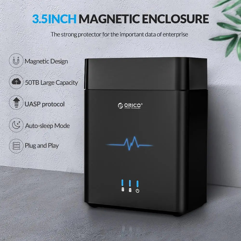 2-Bay 3.5-inch Type-C HDD Enclosure USB 3.1 Gen1 5Gbps UASP Magnetic Docking Station (12V 4A)
