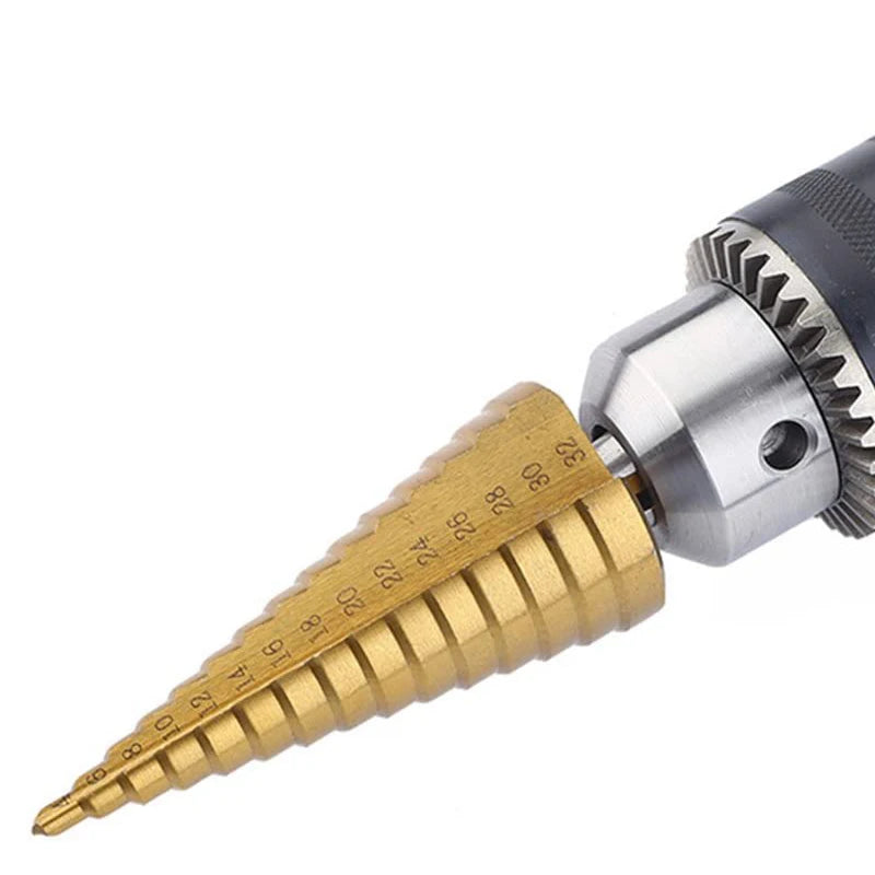 Titanium Coated HSS Step Drill Bit 4-20mm & 4-32mm - Cone Hole Cutter for Metal and Wood