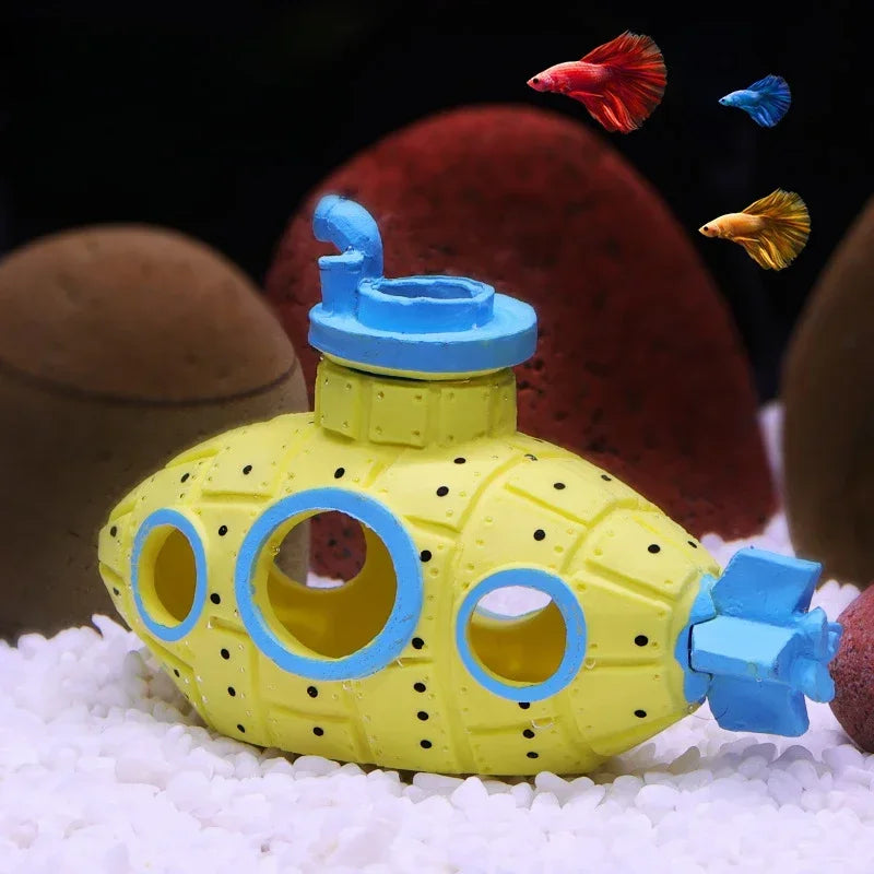 Resin Submarine Aquarium Ornament - Fish Tank Decoration & Shrimp Shelter (13 x 6 x 9 cm / 5.1 x 2.4 x 3.5 in) - Mini 5 x 3.3 x 2.3 cm (2.0 x 1.3 x 0.9 in)