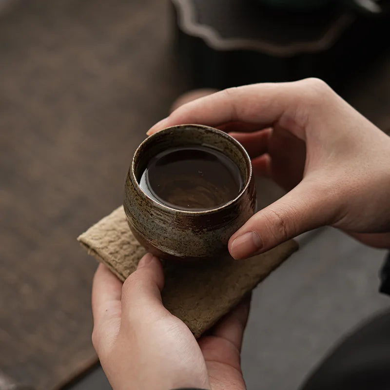 Japanese-Style Handmade Rough Pottery Tea Cup Ceramic Kung Fu Single Cup Antique Style Gift