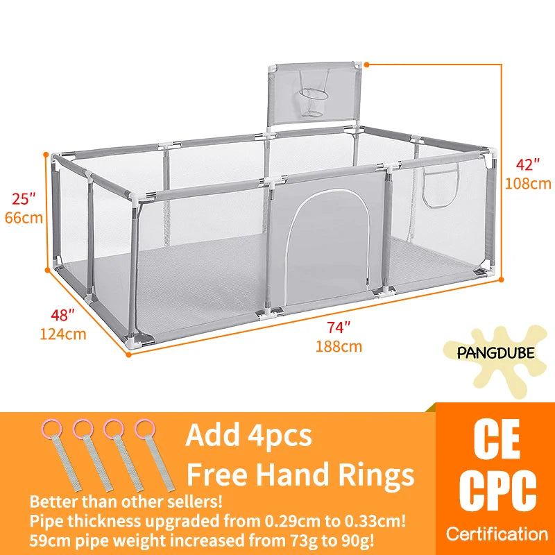 Large Baby Playpen & Ball Pit - Indoor Kids Play Area Safety Fence, 128 × 188 × 66 cm (50.4 × 74 × 26 in) - Ages 6 Months to 6 Years