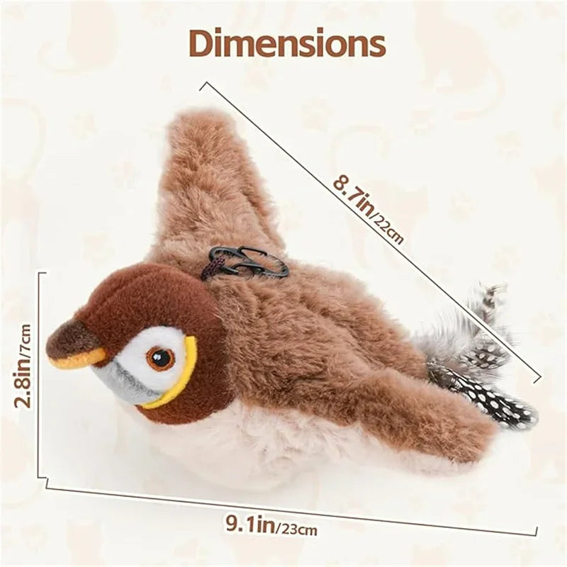 Rechargeable Interactive Cat Toy, Chirping Flapping Plush Bird with Catnip — Touch-Activated for Indoor Cats