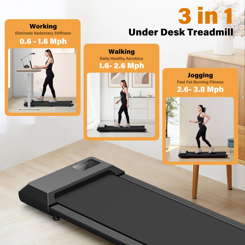 Under-Desk Treadmill for Home Office, 2.5HP Quiet Walking and Jogging Pad with App, Remote and LCD, 250 lb Capacity
