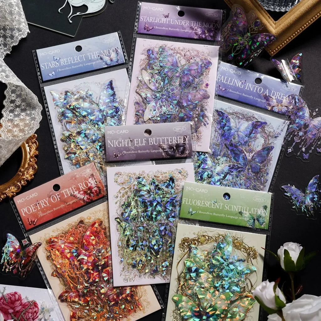 20-Pack Twinkle Butterfly PET Decorative Stickers for Scrapbooking, Diaries, Planners & Crafts