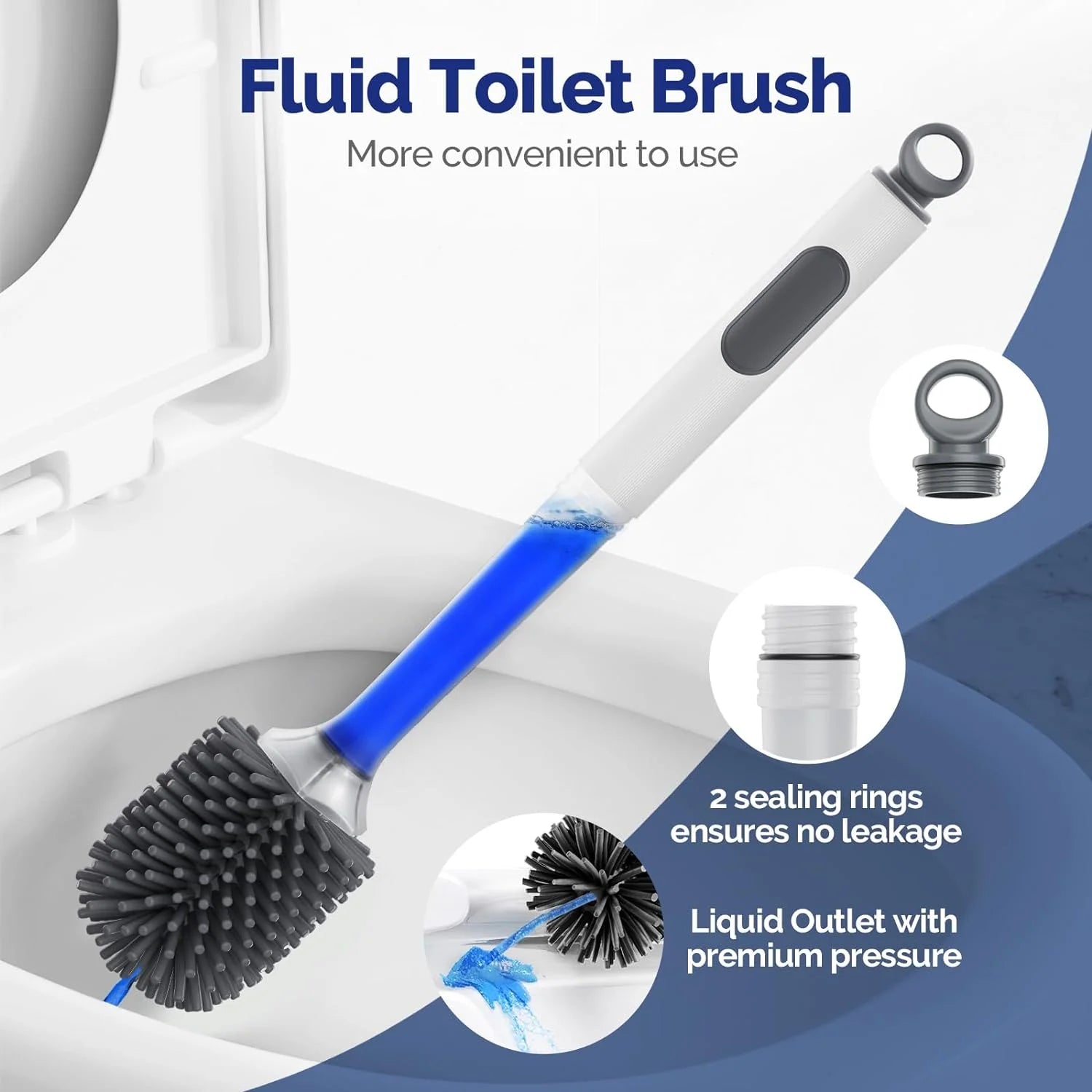 Refillable Silicone TPR Toilet Brush with Water Spray, 40 cm (15.7 in) Long Handle, Wall-Mounted Bathroom Cleaner