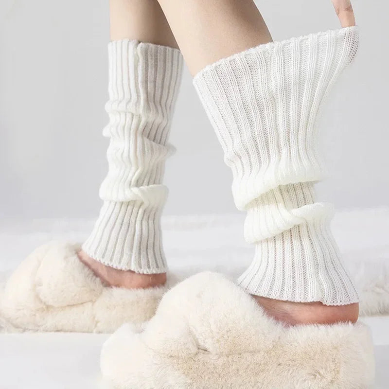 Women's Bare Heel Leg Warmers 40cm (15.7in) Knit Acrylic Boot Cuffs, Japanese Lolita Long Crochet Socks, 1 Pair