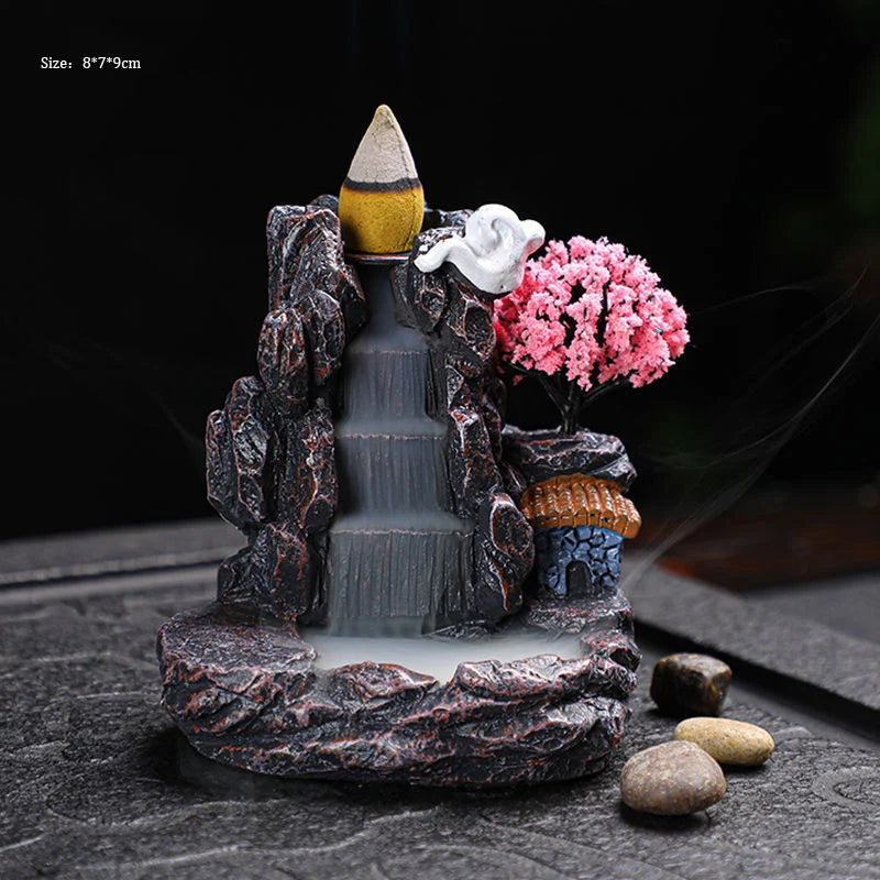 Backflow Waterfall Incense Holder Burner – Aromatherapy Home Decor with Backflow Incense Cones