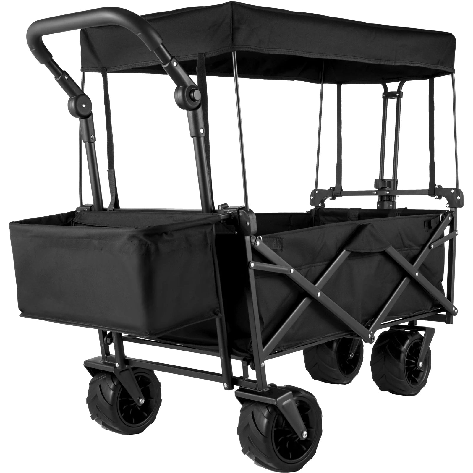 Folding Collapsible Wagon Cart with Adjustable Handle, Removable Canopy — 600D Oxford Utility Beach & Camping Cart