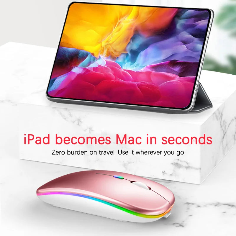 Rechargeable Dual-Mode Wireless Mouse — Bluetooth & 2.4GHz USB Receiver, RGB Backlight, 1600 DPI for Laptop PC MacBook Tablet