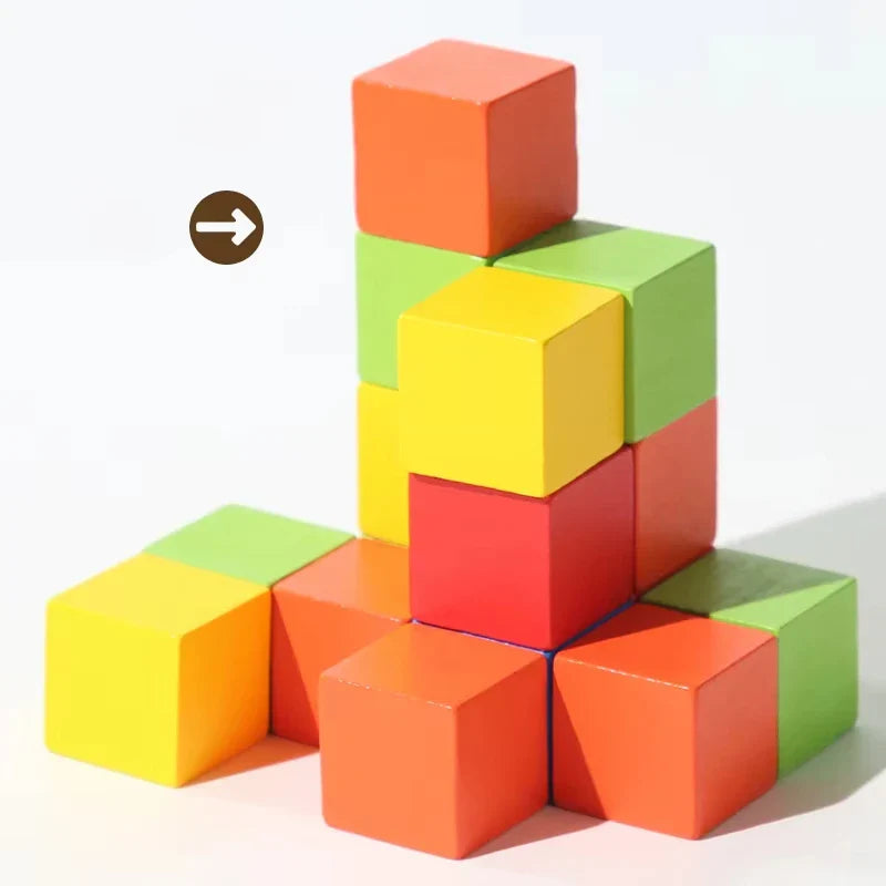 Colorful Beech Wood Stacking Cubes - 25/50-Piece Rainbow Math & Logic Building Blocks for Kids Ages 3+