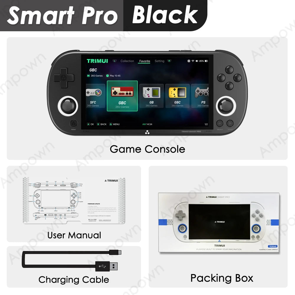 Smart Pro Handheld Retro Game Console 4.96-inch (12.6 cm) IPS — Linux, Dual Joysticks, RGB Mood Lights, 13,000+ Games, 5000mAh