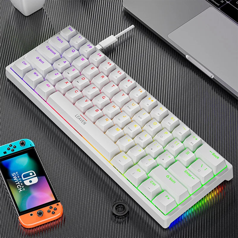 61-Key 60% Mechanical Gaming Keyboard Hotswap USB-C Wired RGB PBT Keycaps Compact Ergonomic