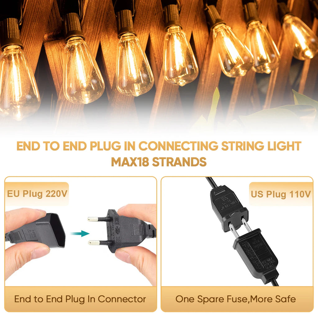 Connectable Waterproof LED String Lights with Shatterproof Water-Drop Bulbs – Dimmable Patio & Garden Garland