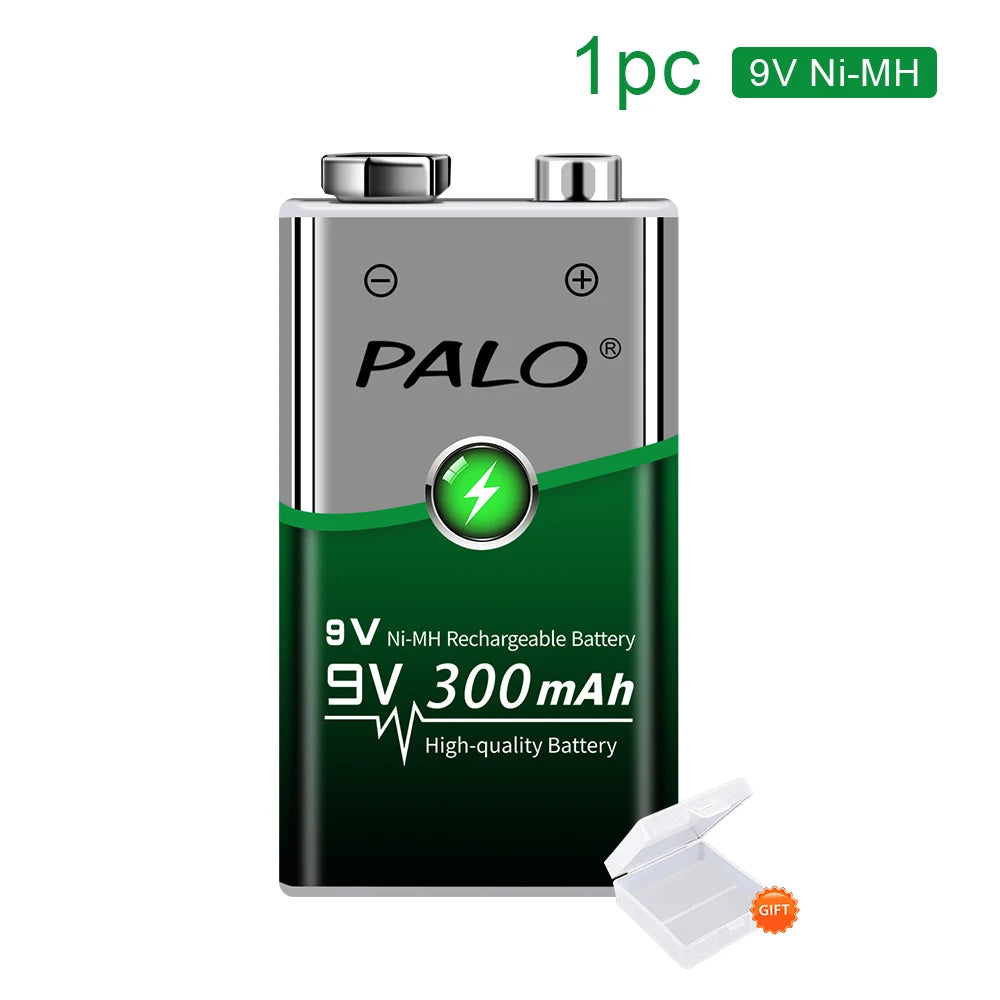 9V Ni-MH Rechargeable Battery 300mAh with Smart Charger — Low Self-Discharge Reusable 9 Volt Battery