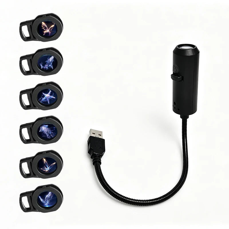 Halloween LED Projector Lamp USB Powered with Interchangeable Slides and Adjustable Gooseneck