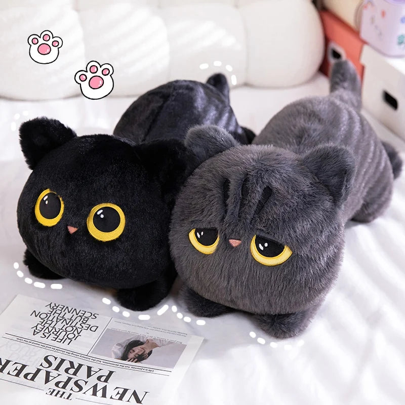 Cute Black Cat Plush Pillow – Soft Stuffed Lying Cat Cushion, 50/70/90 cm (19.7/27.6/35.4 in) – Birthday Gift