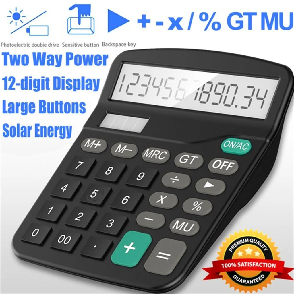 12-Digit Solar and Battery Dual Power Portable Desktop Calculator for Home Office School Accounting