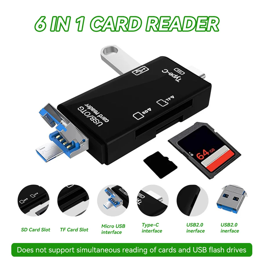 7-in-1 USB Card Reader USB 3.0 Type-C Micro USB Adapter for SD & microSD Cards - PC, Laptop, OTG Smartphones