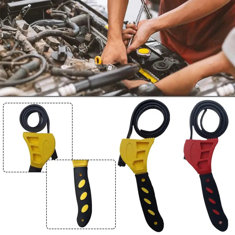 6-Inch (15 cm) Adjustable Multi-Function Belt Wrench – Plastic Strap Oil Filter & Bottle Opener Tool