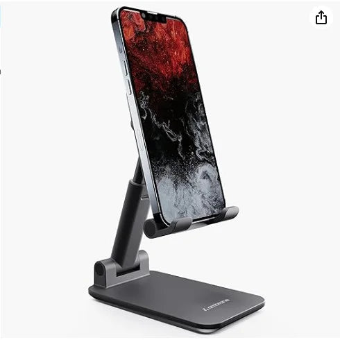 Adjustable Foldable Stand for Cell Phone and Tablet – Portable for Desk or Bed (Black/White)