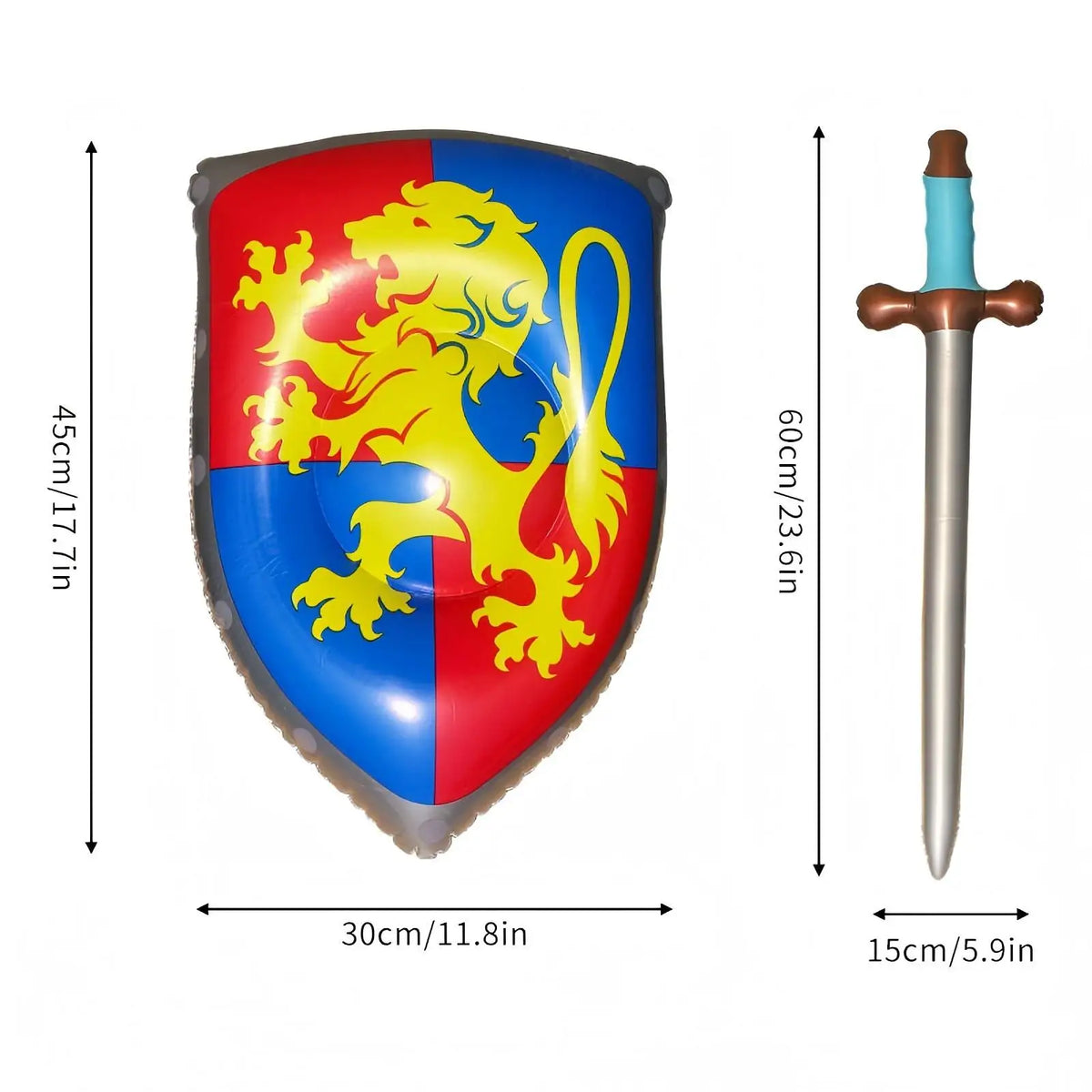 Inflatable Sword & Shield Set for Kids - 24in/60cm Sword & 18in/30cm Shield | 1 or 6-Pack Knight Party Favors