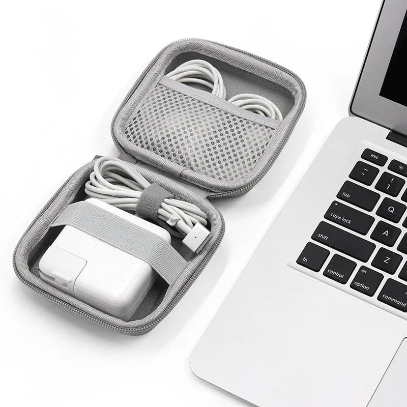 Leather Earphone & Cable Organizer Case – Portable Earbud, Charger & USB Drive Storage