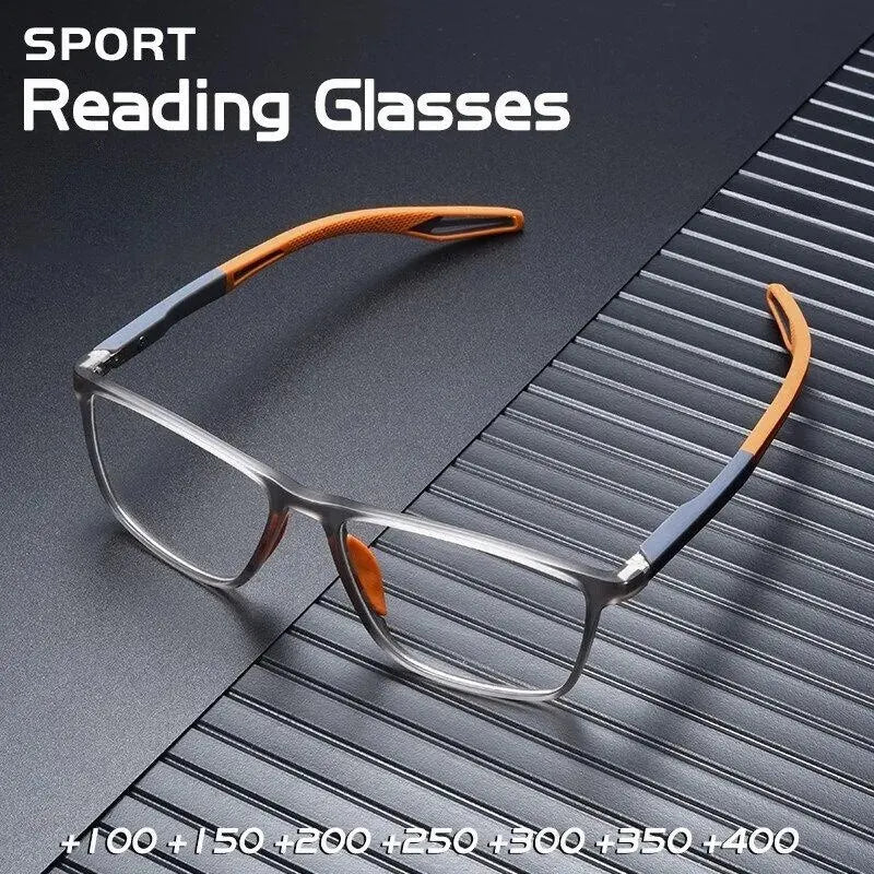 TR90 Rectangle Reading Glasses — Unisex Spring-Hinge Sports Presbyopia Anti Blue Light +1.00 to +4.00 (100–400)