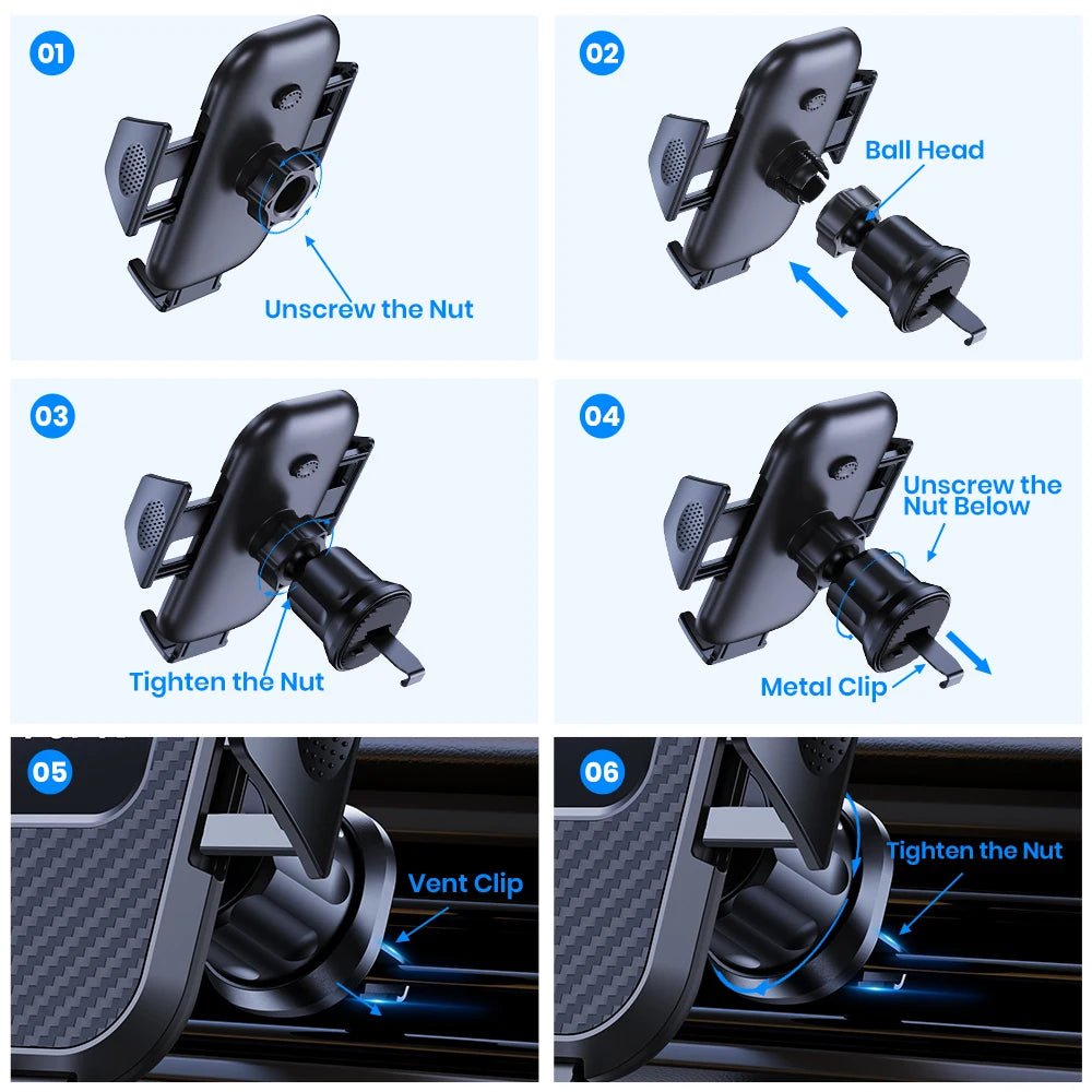 Universal Car Air Vent Phone Mount – Auto-Locking Hook Clip, 360° Rotating Holder for 4–6.7 in (10–17 cm) Smartphones