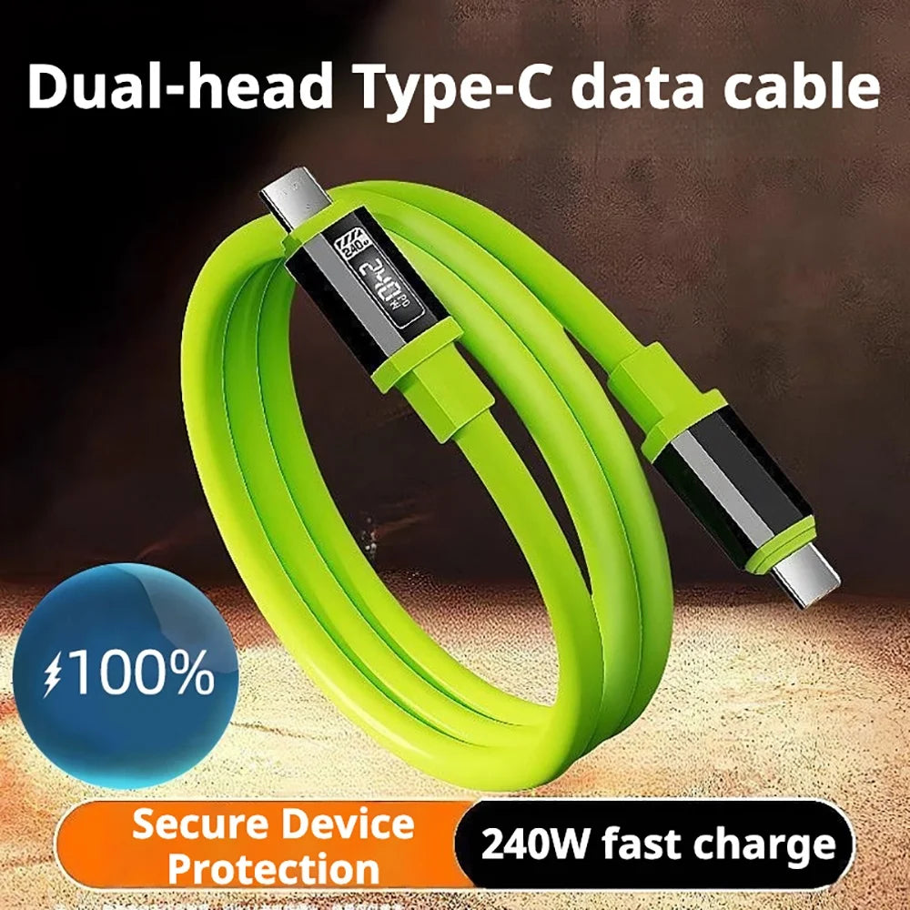 240W USB-C to USB-C Fast Charging Cable with Power Display, High-Power PD Charger Cord