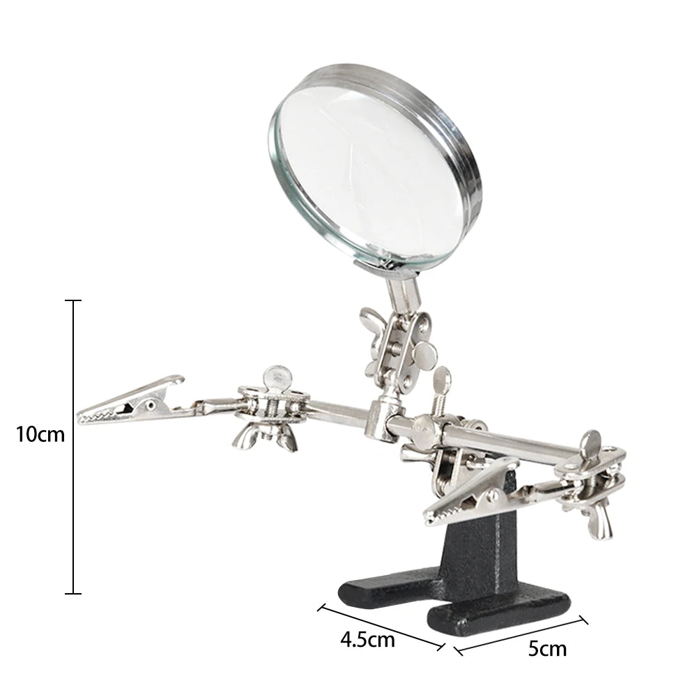 Adjustable 3.5X/12X Dual-Lens Magnifying Welding Clip with LED Light - Soldering Helping Hands & Circuit Board Repair Loupe