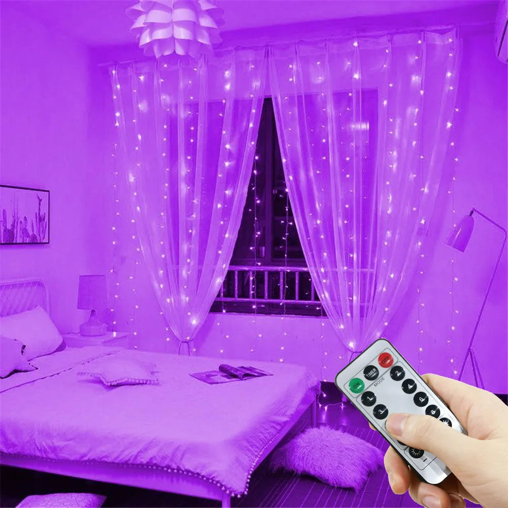 USB LED Curtain String Lights – 3×1m / 3×2m / 3×3m / 6×3m (9.8×3.3 / 9.8×6.6 / 9.8×9.8 / 19.7×9.8 ft) USB Powered with Remote – Fairy Lights for Wedding, Party & Home