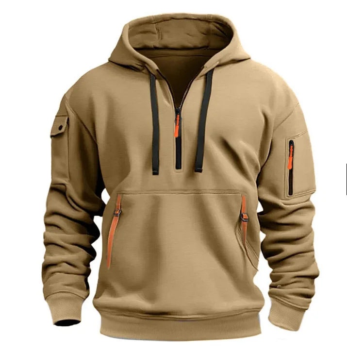 Men's Casual Sports Hoodie – Long-Sleeve Pullover with Sleeve Pocket & Drawstring, Spring/Autumn, Plus Size