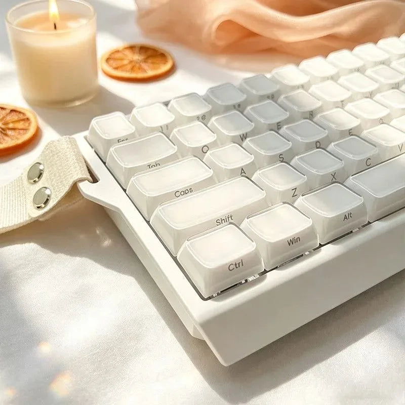 Crystal Jelly Keycap Set — Korean & English Side/Front Printed for Mechanical Keyboards | Pink, White & Blue — Fits 60%, 75%, 80%, 100% and Common Layouts