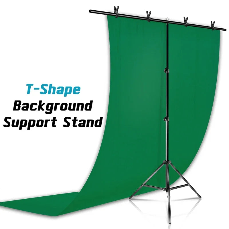 T-Shape Backdrop Stand Kit with 63 x 79 in (1.6 x 2.0 m) Green Screen Background Cloth – Adjustable Aluminum Photo Studio Frame