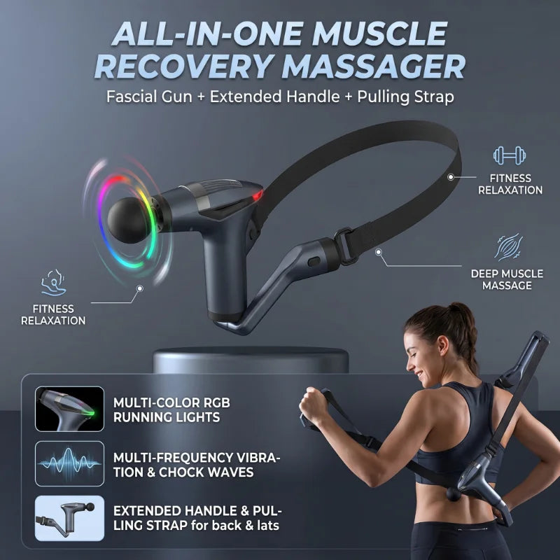 Long-Handle Deep Tissue Massage Gun – Percussion Muscle Relaxation, 12-Speed Rechargeable with USB-C