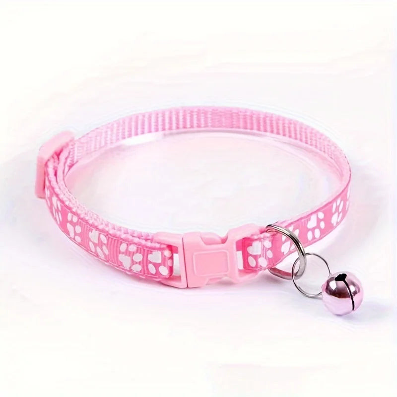 Adjustable Cat Collar with Bell – Colorful Pattern Kitten Necklace & DIY Ring Pet Accessory