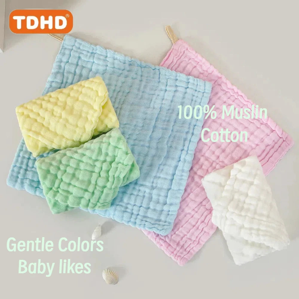 5-Pack Baby Cotton Gauze Burp Cloths, 6-Layer Absorbent Saliva Towels, Solid & Cartoon Prints, Unisex Newborn