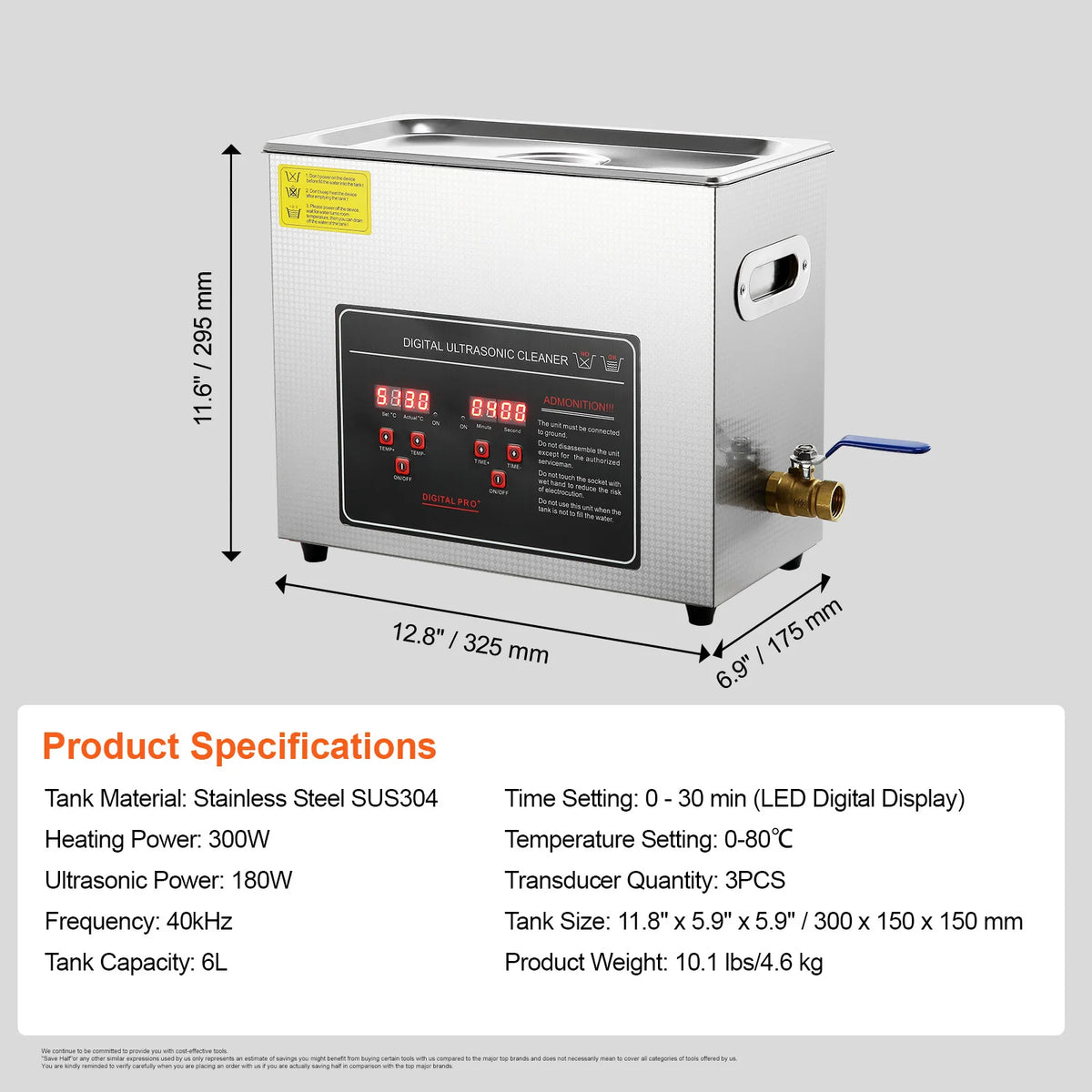 Stainless Steel Ultrasonic Cleaner — Portable Jewelry, Watch & Parts Washer (1.3–30L / 0.34–7.9 gal)