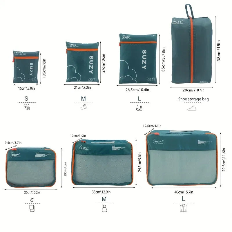 7-Piece Mesh Packing Cubes Set – Breathable Luggage Organizer Bags for Suitcases & Family Travel