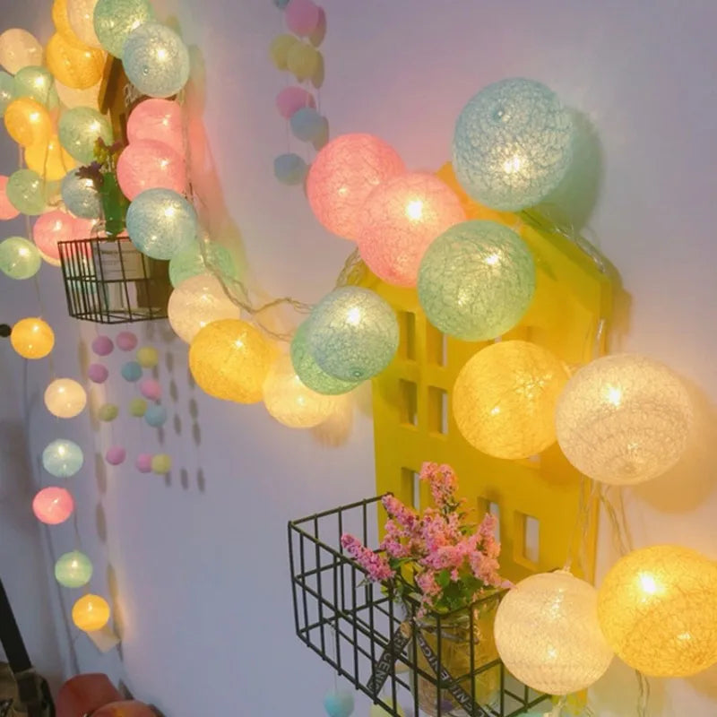 10/20 LED Cotton Ball String Lights - Fairy Garland for Wedding, Party, Garden & Patio (Indoor/Outdoor)