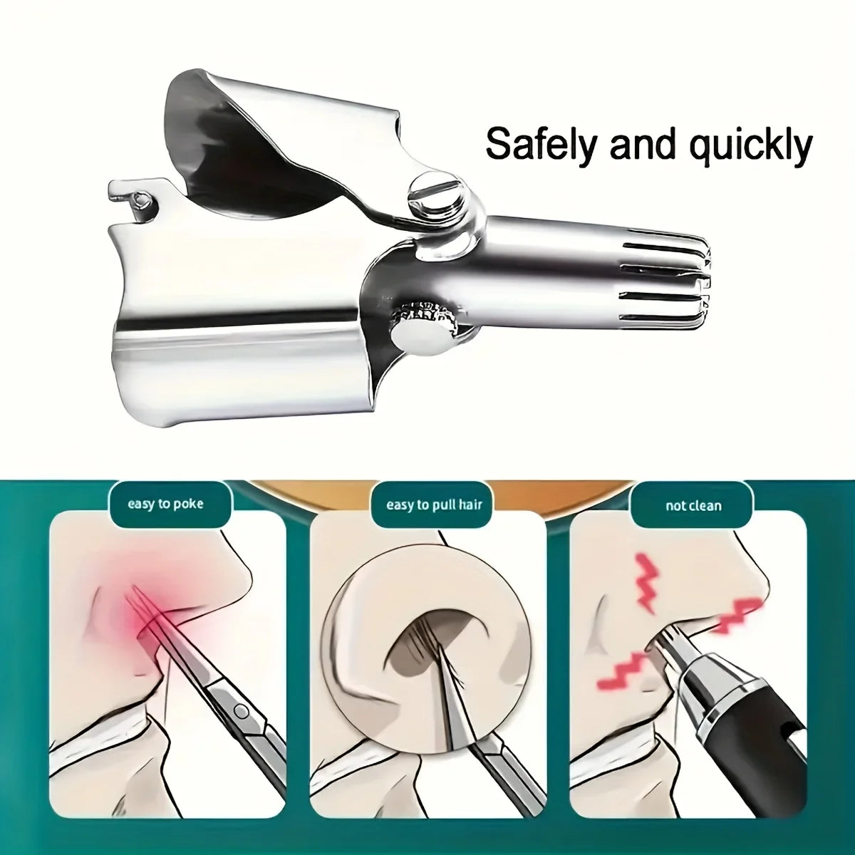 Portable Manual Nose & Ear Hair Trimmer for Men and Women, Waterproof Stainless Steel with Cleaning Brush