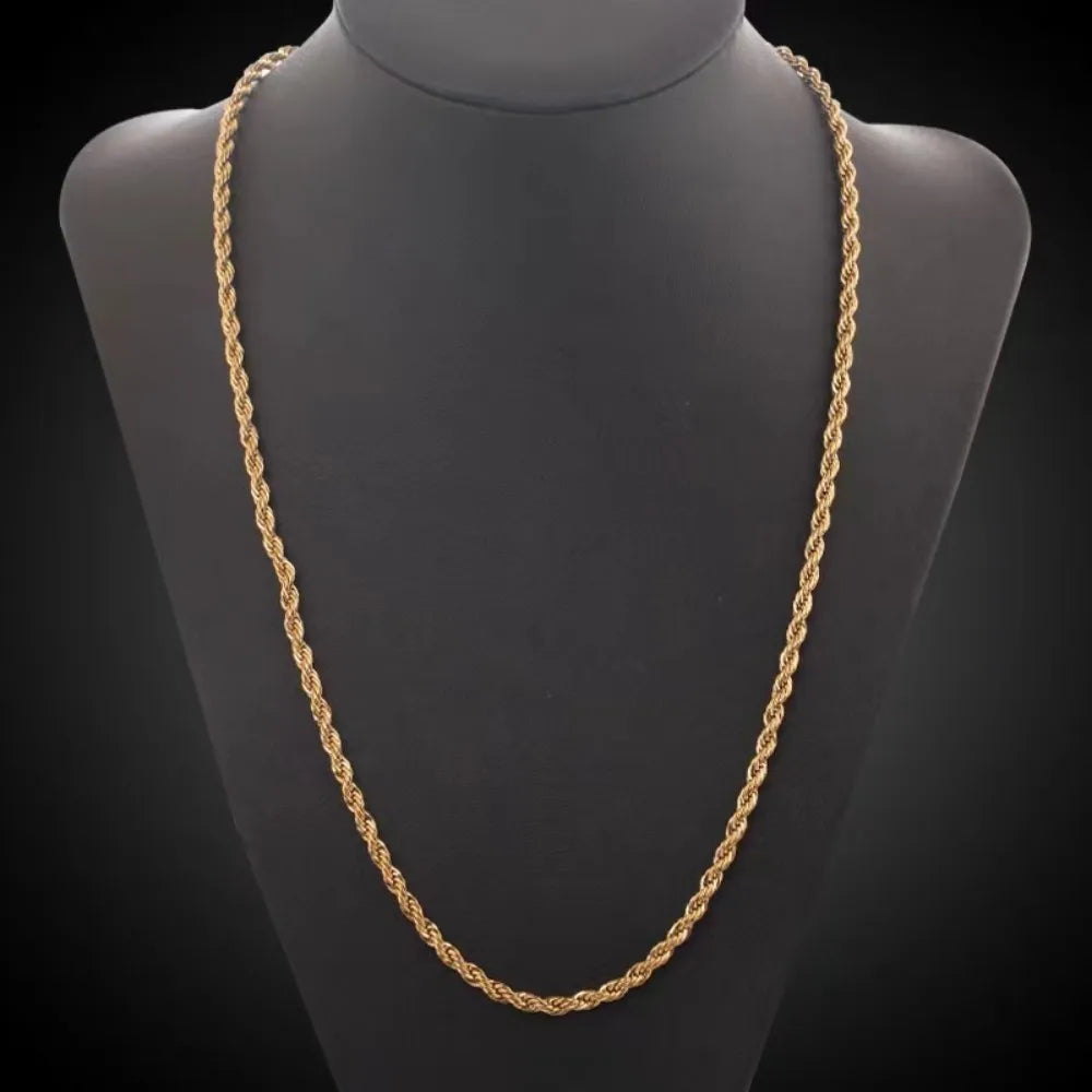 18K Gold 4mm Rope Chain Necklace for Women and Men — Adjustable 18–24 in (45–60 cm) Classic Wedding Gift