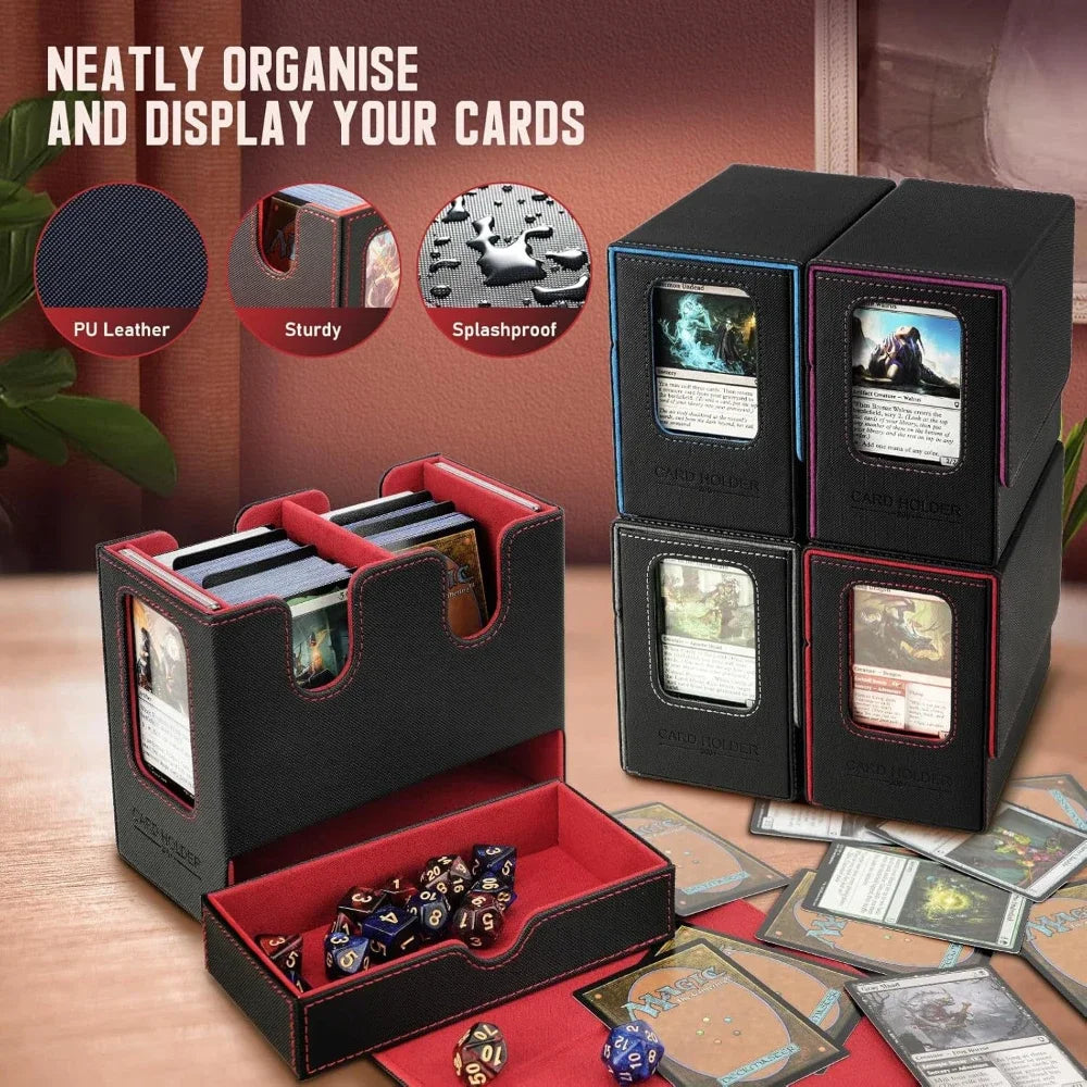 3-in-1 Deck Box Card Storage - Fits 200+ Single-Sleeved Cards, 4 Dividers & 2 Toploaders for MTG TCG CCG
