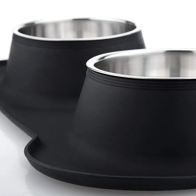 Double Stainless Steel Pet Bowl with Non-Slip Silicone Mat – Durable Food & Water Feeder for Dogs & Cats (S/M/L)