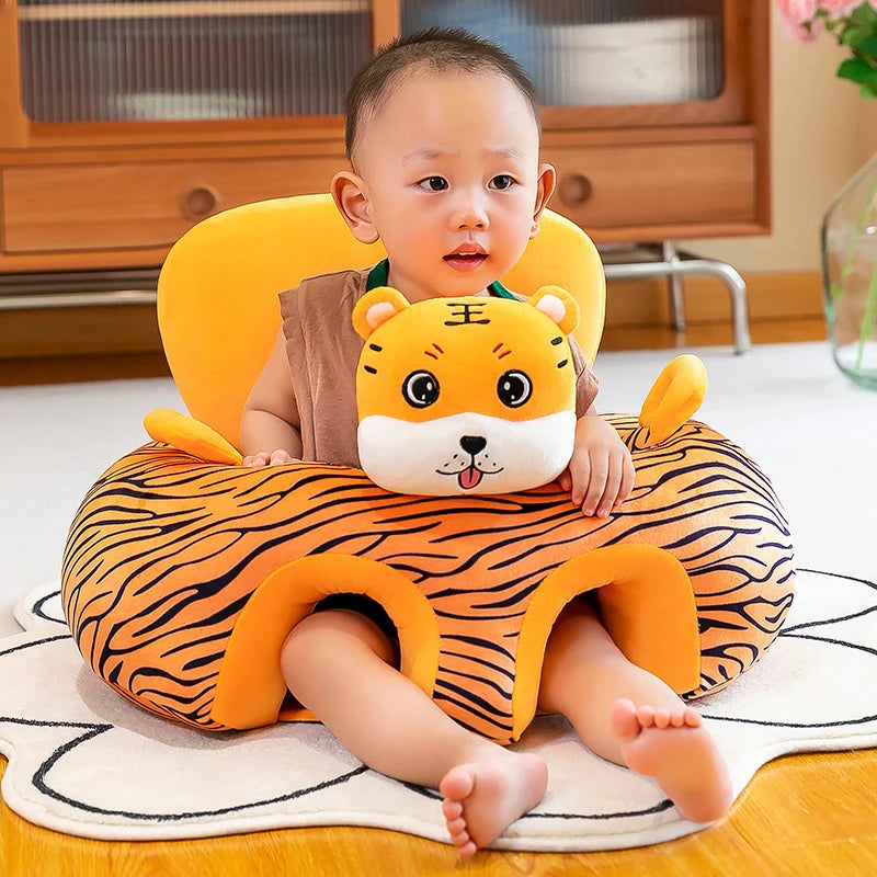 Plush Cartoon Baby Seat Cover (Cover Only) — Infant Sofa Support for Learn-to-Sit Toddlers, 21.7 x 21.7 x 15.7 in (55 x 55 x 40 cm), Washable