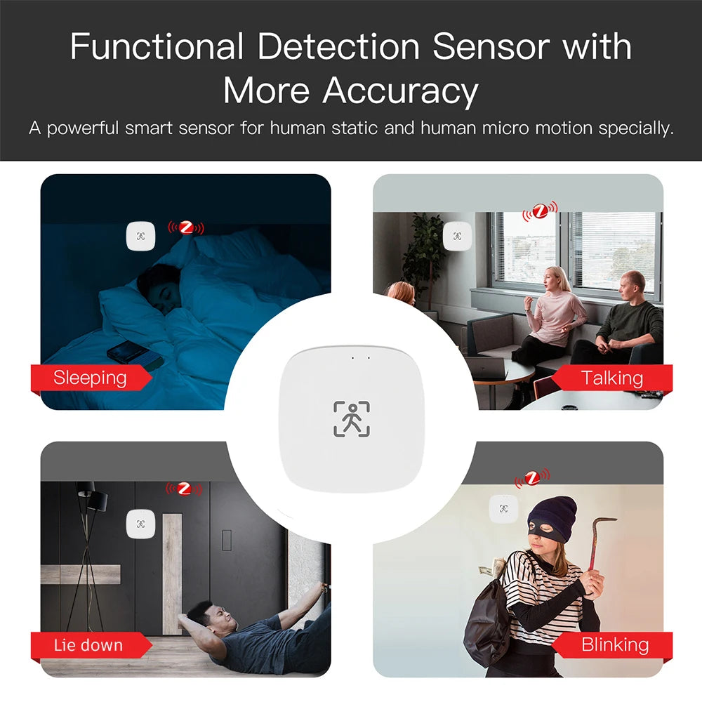 ZigBee WiFi mmWave Human Presence Sensor — Luminance & Distance Detection, AC 80–240V / USB 5V, Tuya Smart Life Compatible
