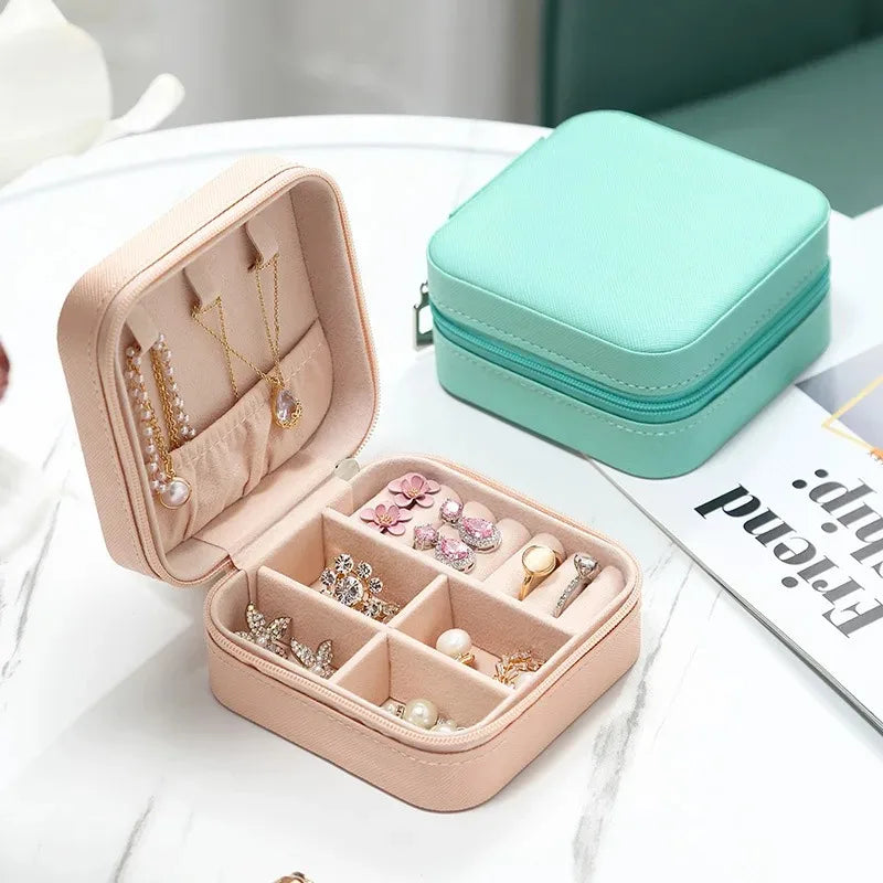 Portable Mini PU Leather Jewelry Box - Velvet-Lined Multi-Compartment Travel Organizer for Rings, Earrings & Necklaces