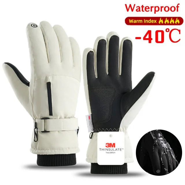 Unisex Winter Waterproof Cycling Gloves - Touchscreen Fleece-Lined Non-Slip Full-Finger Gloves for Motorcycle, Ski & Outdoor Sports