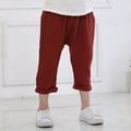Kids Cotton Pleated Ankle-Length Pants – Toddler Boys Girls Casual Harem Trousers with Elastic Waist