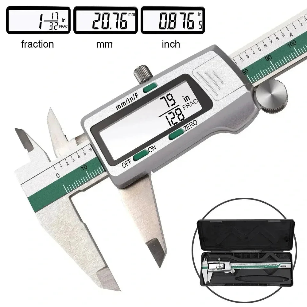150mm (6-Inch) Stainless Steel Digital Caliper 0.01mm High-Precision Fraction/MM/Inch Gauge